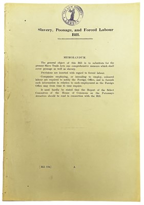Lot 907 - SLAVE TRADE - SLAVERY BILL - Slavery, peonage,...