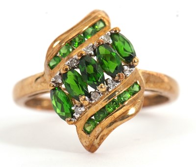 Lot 19 - A 9ct diopside and diamond ring, set with...