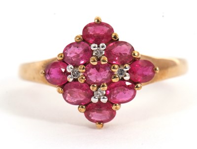 Lot 5 - A 9ct pink stone and diamond ring, the oval...