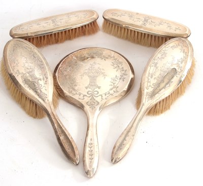Lot 160 - A George V Silver mounted five piece dressing...