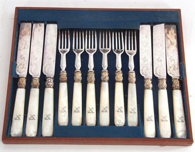 Lot 173 - Six pairs of silver plated and mother of pearl...