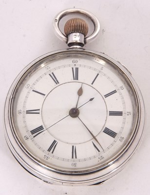 Lot 178 - A silver cased chronograph pocket watch, crown...