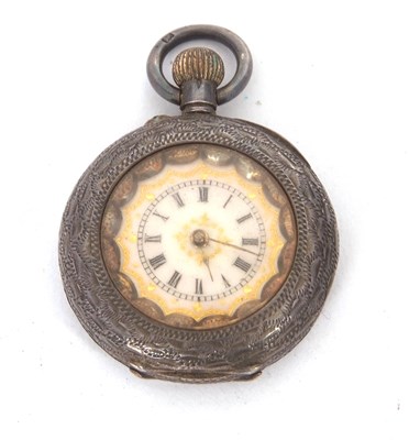 Lot 193 - A white metal ladies pocket watch stamped...