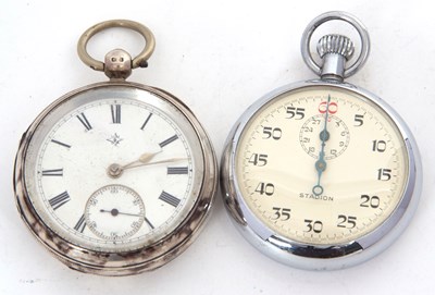 Lot 199 - A silver pocket watch and a Stadion stopwatch,...