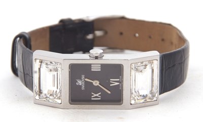 Lot 216 - A Swarovski stainless steel ladies watch, the...