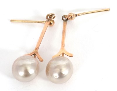 Lot 124 - A pair of 9ct cultured pearl earrings, the...