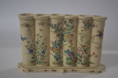 Lot 206 - A Japanese Satsuma flower vase comprising six...
