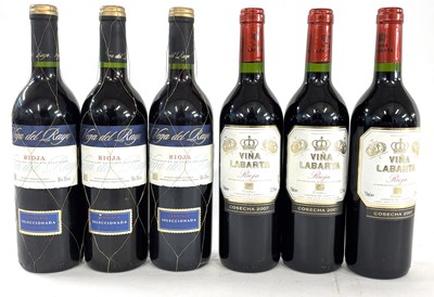 Lot 376 - Three Vina Labarta Rioja 2007 and three Vega...