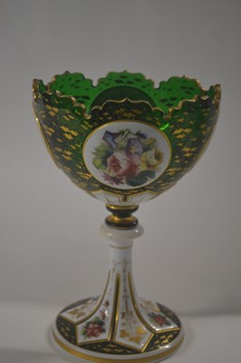 Lot 236 - A Bohemian style glass vase, the green ground...