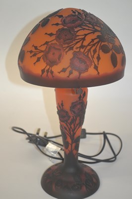 Lot 262 - A Galle style lamp and shade with relief...