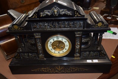 Lot 529 - A large Victorian black slate mantel clock set...