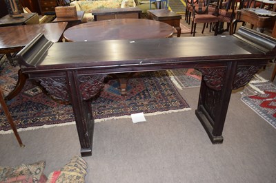 Lot 449 - A Chinese hardwood altar table, the top with...