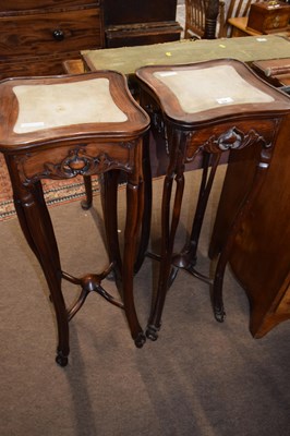 Lot 655 - A pair of Oriental hardwood and marble inset...