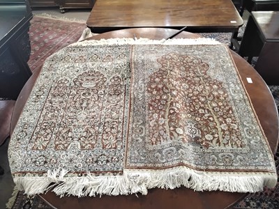 Lot 729 - Two 20th Century Turkish silk mix small rugs...