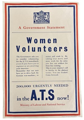 Lot 930 - WW2 Women. 1939-45. Poster Handbill asking for...