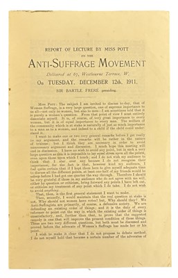 Lot 919 - WOMEN’S SUFFRAGE. Anti Suffrage Movement. POTT,...