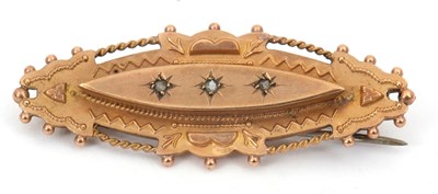 Lot 163 - A 9ct Victorian brooch, set with three small...