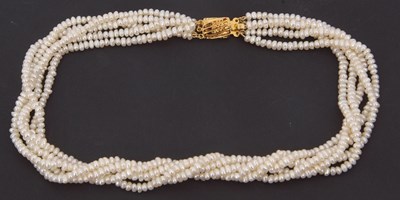 Lot 236 - A five strand cultured pearl necklace, with...
