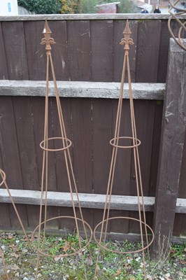 Lot 3 - Pair of traditional open framed metal obelisks,...