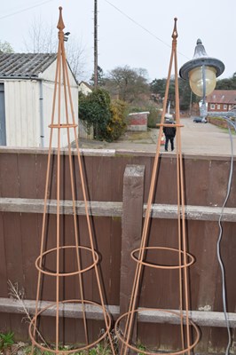 Lot 6 - Pair of traditional open framed metal obelisks,...
