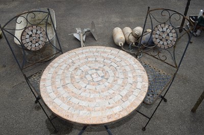 Lot 27 - Metal garden bistro set with table and two chairs