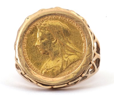 Lot 223 - A Victorian half sovereign ring, the 1901 half...