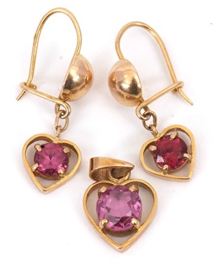 Lot 155 - A heart shape pendant and matching earrings:...