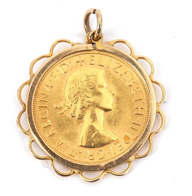Lot 219 - A QEII sovereign pendant, the 1963 full...