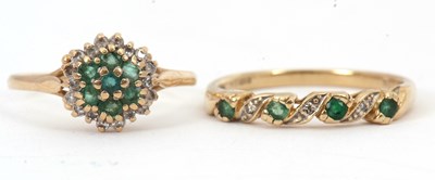 Lot 142 - Two 9ct emerald and diamond rings: to include...