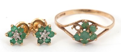 Lot 176 - A pair of emerald and diamond cluster earrings,...