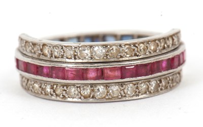 Lot 120 - A diamond, sapphire and ruby ring, with two...