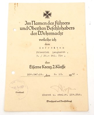 Lot 43 - WW2 German iron Cross Award Citation