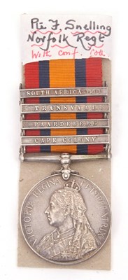Lot 67 - QSA: 4 Clasp w/Confirmation Roll for Pvte F Snelling Norfolk Regiment