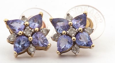 Lot 159 - A pair of 9ct tanzanite and diamond earrings,...