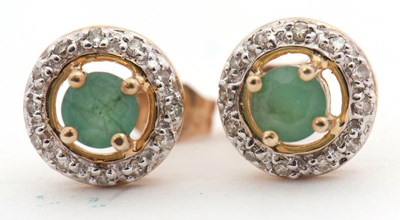 Lot 156 - A pair of emerald and diamond earrings, the...