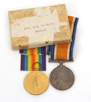 Lot 74 - WW1 Pair: Pte E E Gazeley Norfolk Regt