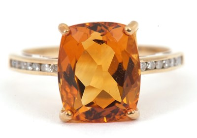 Lot 88 - A citrine and diamond ring, the rectangular...
