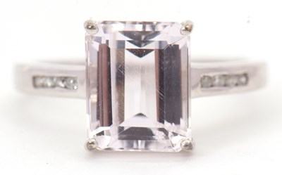 Lot 79 - A 9ct kunzite and diamond ring, the emerald...