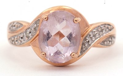 Lot 112 - A 9ct rose gold, rose quartz and diamond ring,...