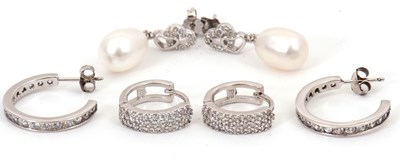 Lot 250 - Three pairs of silver earrings: to include a...