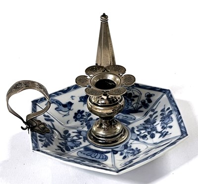 Lot 210 - Hexagonal Kangxi Porcelain Dish with White Metal Mounts