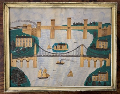 Lot 42 - 19th century, Welsh straw work and watercolour...
