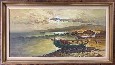 Lot 107 - 20th century, coastal scene by moonlight with...