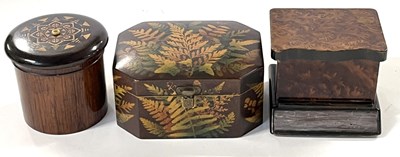 Lot 345 - 2 Treen Boxes and a Mauchline Ware String Disoenser