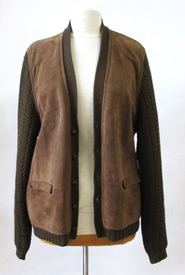 Lot 156 - A gents suede and wool cardigan by Hector Powe,...