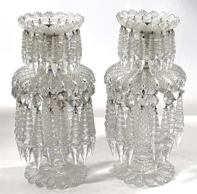 Lot 240 - A pair of cut glass candle holder lustres,...