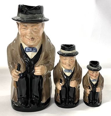 Lot 338 - Royal Doulton: Winston Churchill Toby Jugs Graduated Set of 3 Jugs