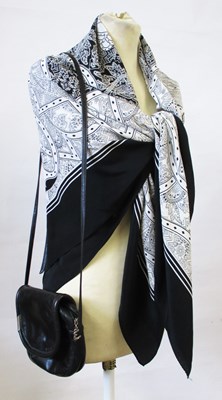 Lot 99 - A black and white silk scarf by Laurel, 128 x...