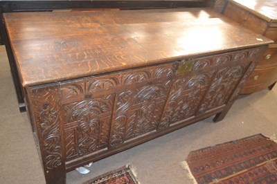 Lot 386 - A large 19th Century oak coffer formed from...