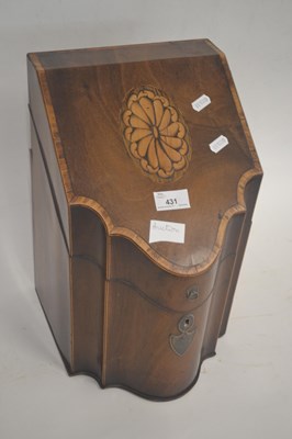 Lot 431 - A Georgian mahogany wedge formed knife box,...